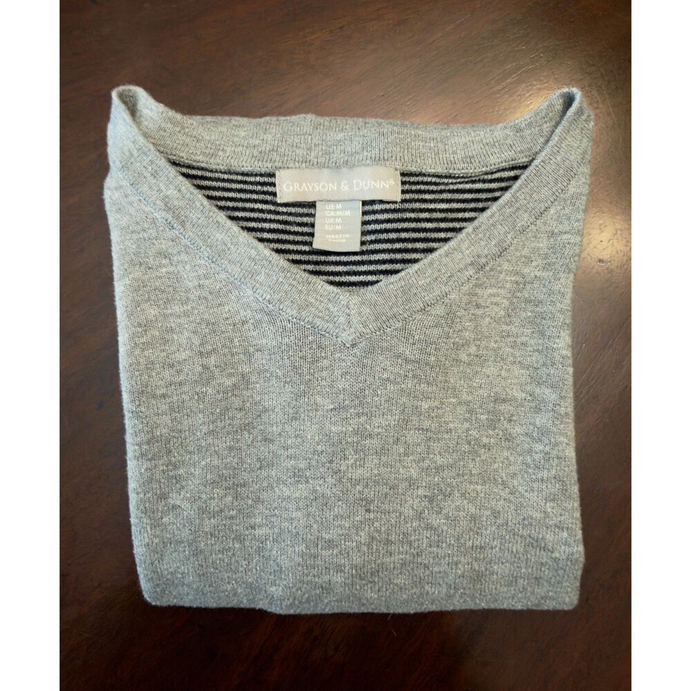 Grayson & Dunn Sweater XL Men's Gray Pullover Long Sleeve 100% Cotton V-Neck - Picture 3 of 7